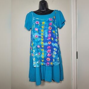 Vintage Jams World Water Daisy Turquoise Floral Boho Lagenlook Hawaiian Mini